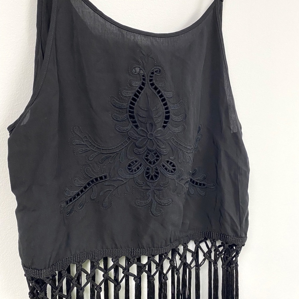 Black Fringe Spaghetti Strap Top